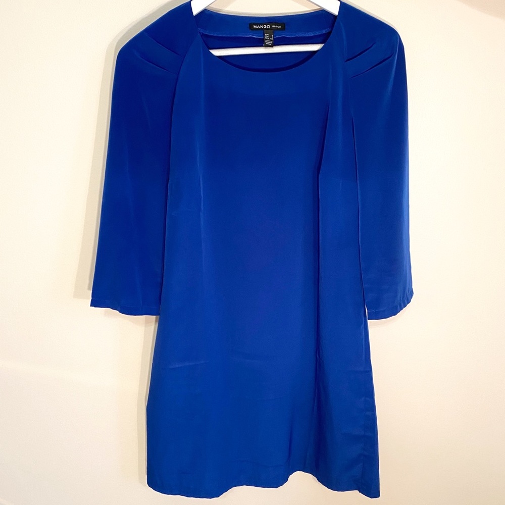 Mango Cobalt Blue 3/4 Sleeve Shift Dress